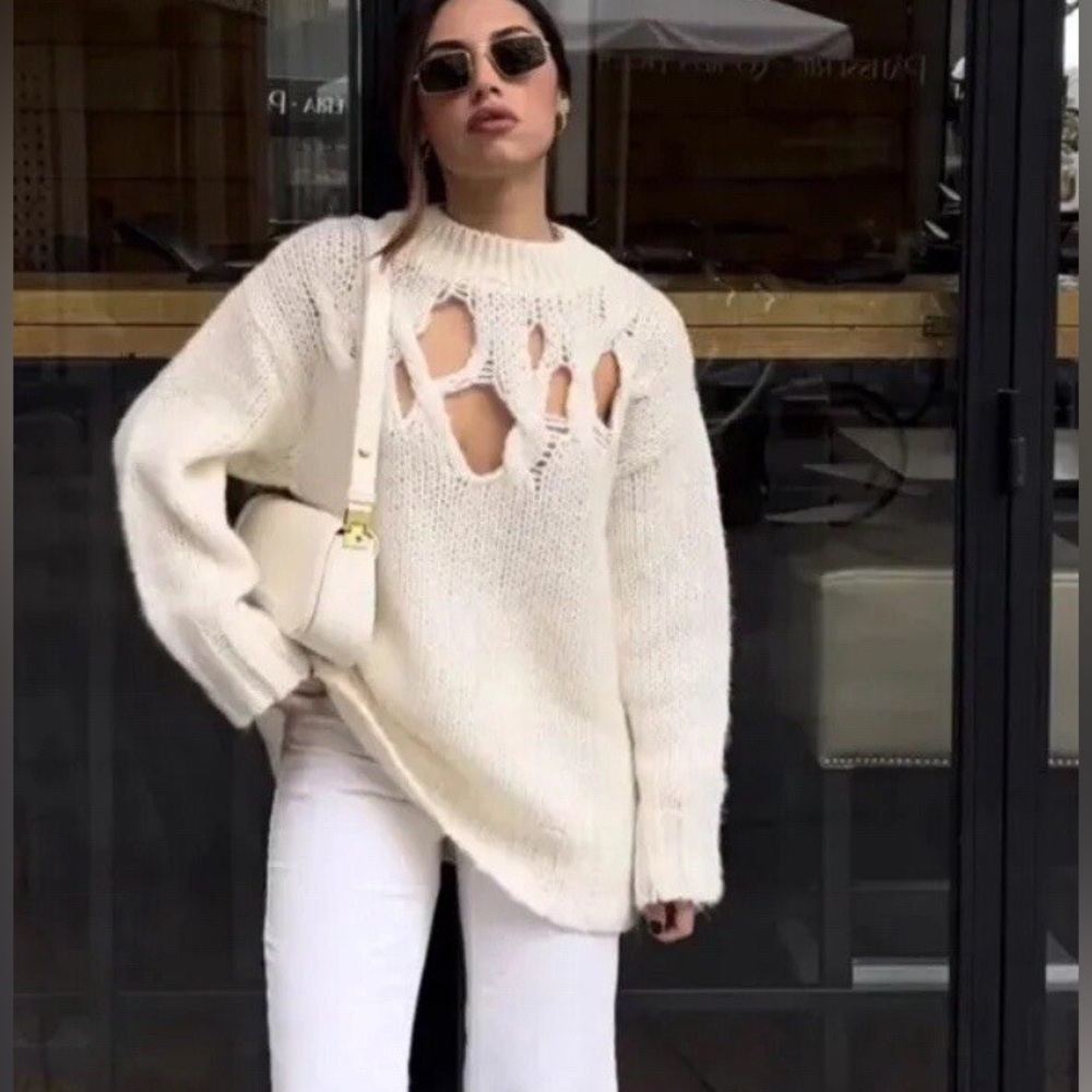 Zara Ripped Knit Sweater - Picture 2 of 10